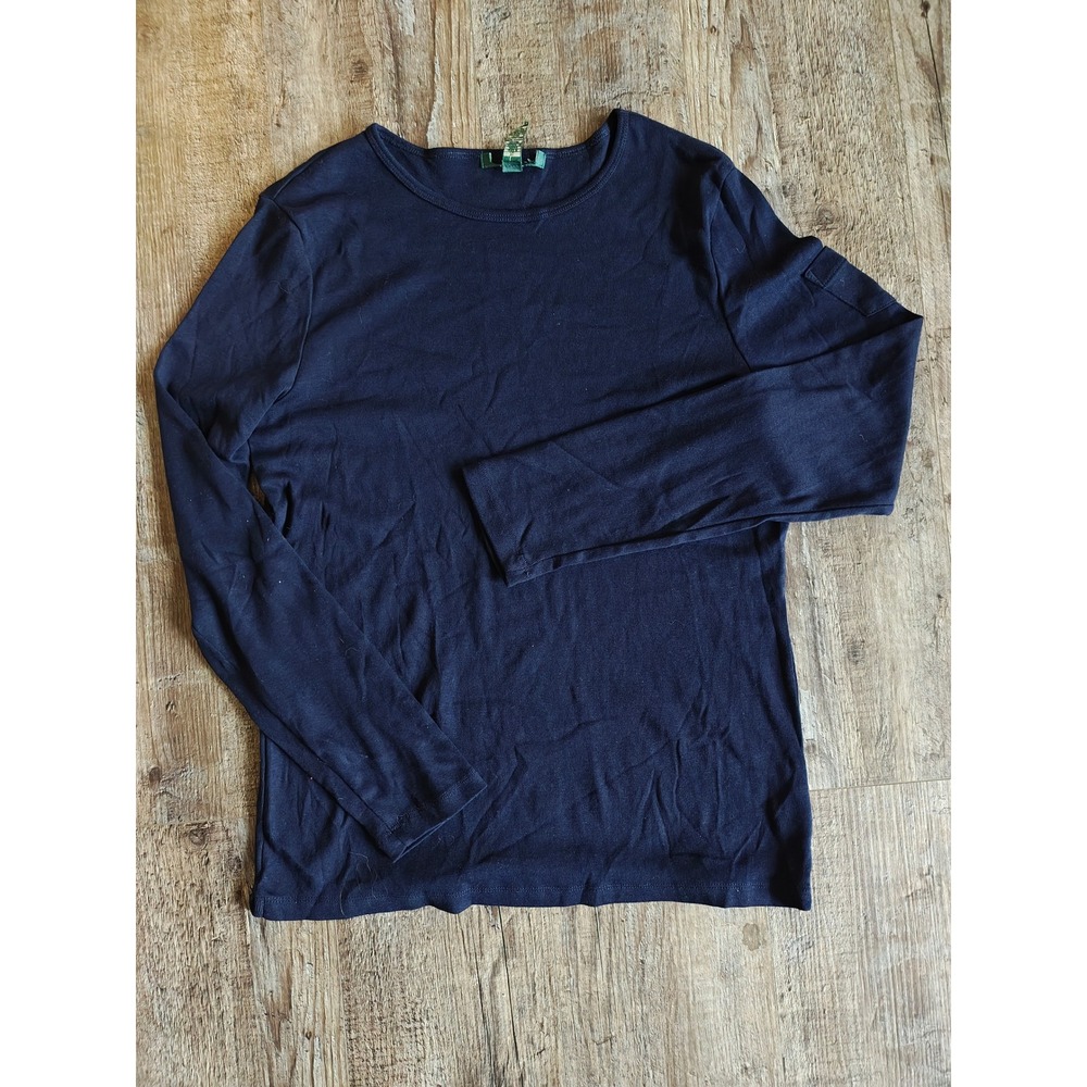 Lauren Ralph Lauren Navy Blue Long Sleeve Cotton T-Shirt XL Sleeve Pocket RL